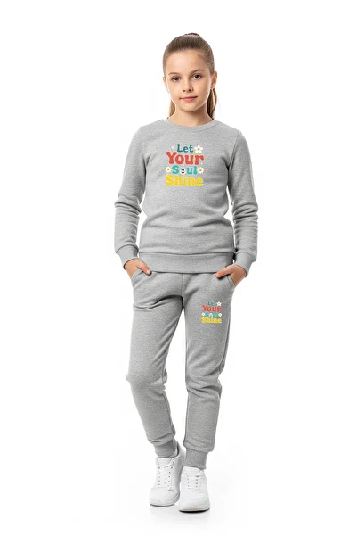 panios kids Round Neck Let Your Printed Girl's Tracksuit Set