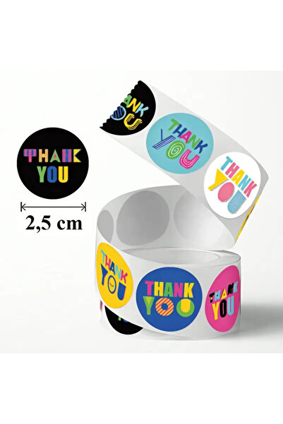 hdcw 500 ADET 2.5cm RULO YAPIŞKANLI RENKLİ TEŞEKKÜRLER "THANK YOU" STICKER ETİKET HEDİYE PAKETLEME