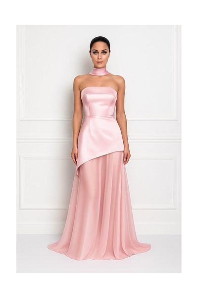 OPHIRA Pink 2-in-1 Occasion Dress with Detachable Chiffon Skirt and Scarf on Corset