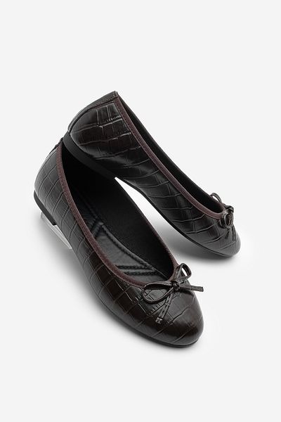 Marjin Women's Round Toe Ballerina Bow Casual Ballerina Lotvin Brown Croco