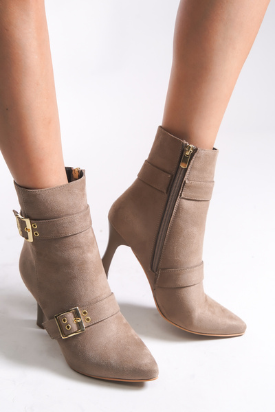Riccon Olytheris Women's Heeled Pointed Toe Boots 00128505 Mink Suede