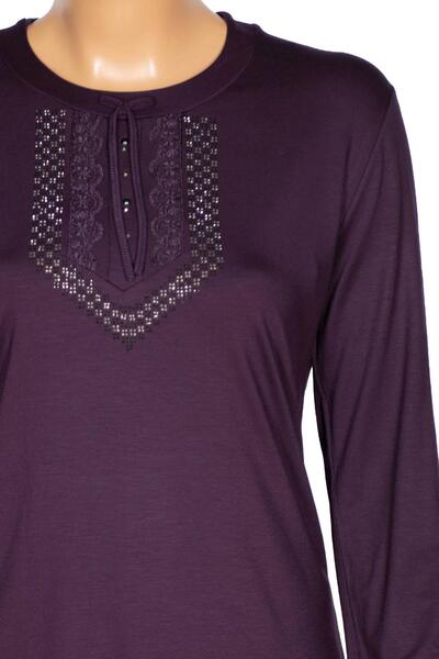 SİMAY Women's Nora Plus Size Lace Stone Plum Sports Blouse