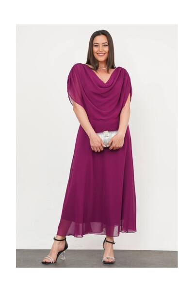 OPHIRA Elegant Plus-Size Dress in Flowing Purple Chiffon
