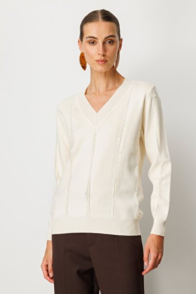 Genel Markalar Yaka Şerit Kırçıllı Triko Kazak