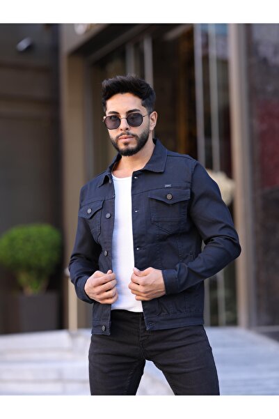 Wkm Denim Men's Standard Fit Buttoned Denim Jacket with Pockets