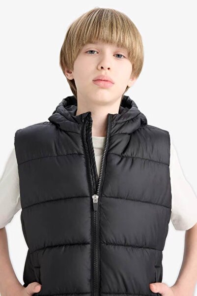 DeFacto Water Repellent Hooded Black Boy's Vest C4334A8/Bk27