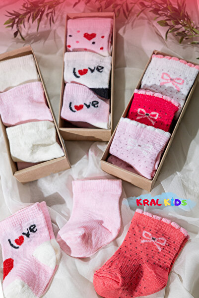 KRAL SOCKS Baby Socks Set of 18 – Heart – 3 Boxes – Cotton – New Season – Booties Size