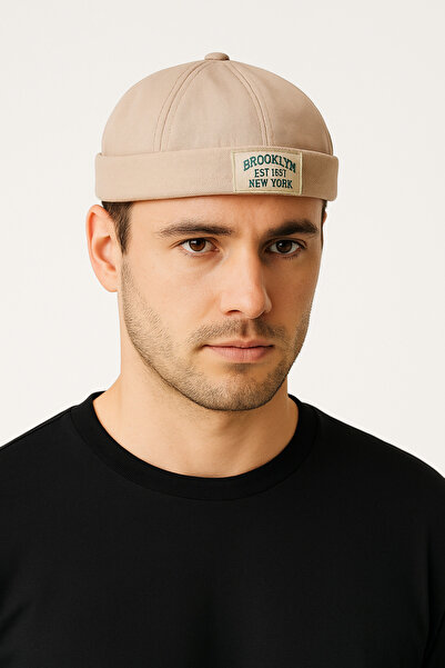CosmoOutlet Ρυθμιζόμενο μπεζ ανδρικό καπέλο Docker με ετικέτα Brooklyn New York σε στυλ Streetwear Fashion