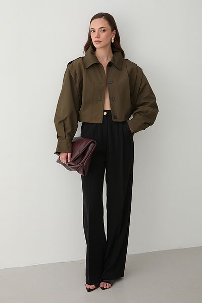 Laluvia Khaki High Collar Buttoned Trench Coat