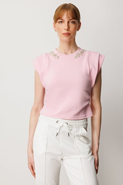 ON Yakası Taş Detaylı Sıfır Yaka Bluz