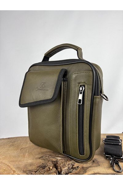 özdemirler deri Leather Handbag with Phone Compartment-Khaki