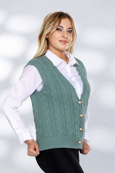NEWCO Knitted Detail Comfortable Fit Pearl Button Detail Vest Cardigan