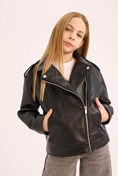 DeFacto Черно момичешко кожено яке C4976A8/BK27