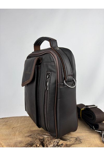 özdemirler deri Leather Handbag with Phone Compartment-Hazelnut-Brown