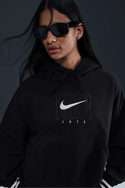 Sportswear Phoenix Fleece Oversized Graphic Hoodie Kadın Kapüşonlu Oversize Sweatshirt Siyah