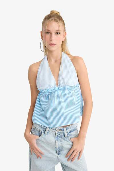 DeFacto New Season Coool Poplin Halter Neck Blouse