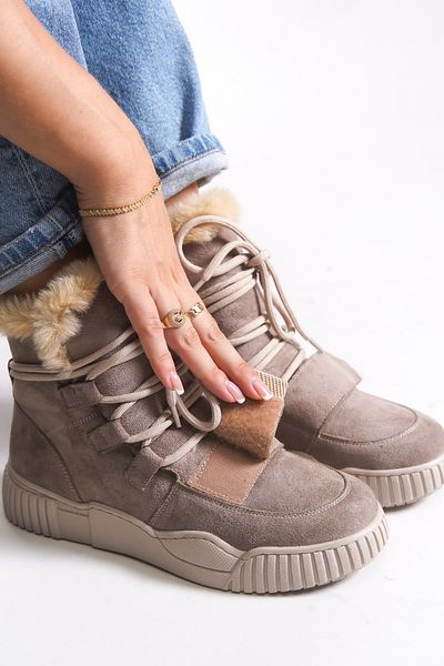 Riccon Pyriseth Women's Fur Sneaker Boots 0012711 Mink Suede