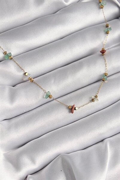 AliaFabrik 316L Steel Gold Color Chain Colorful Natural Stone Model Women's Necklace