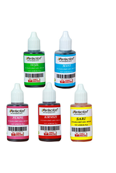 Perfection CHEF 5'li Sıvı Su Bazlı Likit Gıda Boyası Pembe Sarı Kırmızı Mavi ...