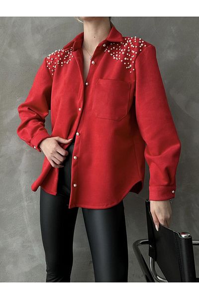 369 etnik butik Women's Pearl Detailed Buttoned Long Sleeve Shirt
