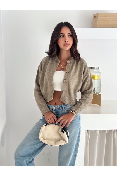 SLAW REZZ Soft Textured Cardigan 5 Button Crop Cardigan