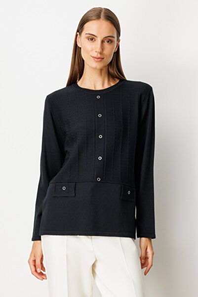 ON Pulover tricotat cu model în relief și nasturi ornamentali