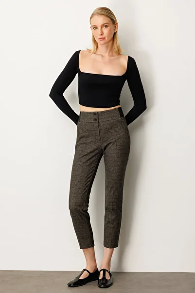 Ekol Pantaloni cu picioare înguste cu model Houndstooth