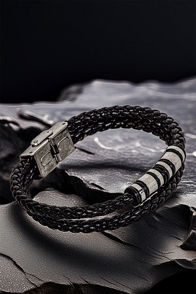 OSMANLI GÜMÜŞ Men's Steel Bracelet - Double Row Braided Model Bracelet