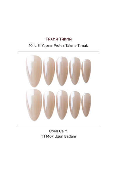 Takma Takma 10'lu Ten Rengi Uzun Badem TT1407 Tekrar Kullanılabilir El Yapımı...