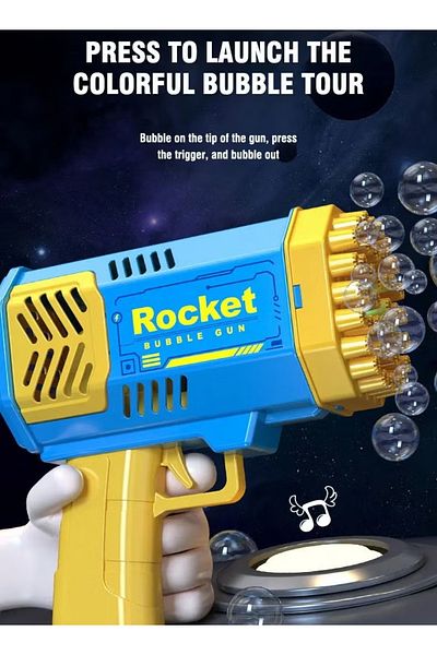 Rocket Bubble Gun, Bubble Machine for Kids, Automatic Bubble Blower with 360° Leak-Proof Design