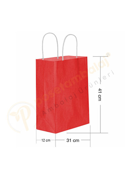 CarpCorn Kırmızı Kraft Çanta Büyük Boy 31x12x41 cm 25 Adet