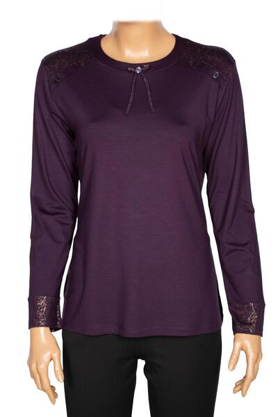 SİMAY Women's Flora Medium Size Combination Shoulder Button Plum Sports Blouse