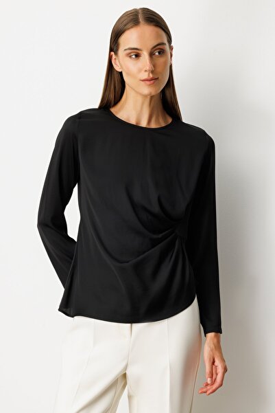 Ekol Front Gathered Crew Neck Blouse