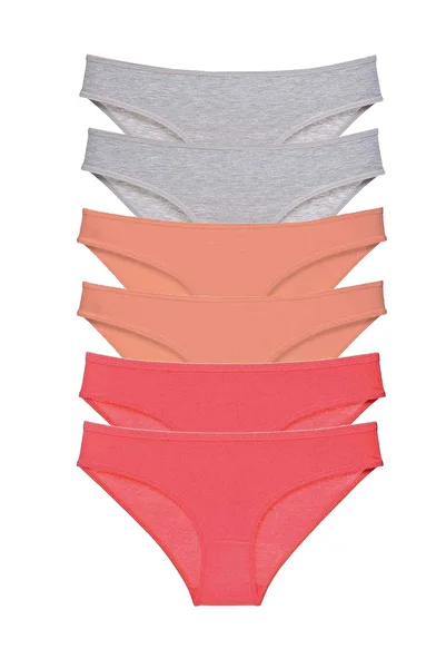 No8 Home 6 Pieces Super Eco Set Lycra Women's Slip Panties Gray Powder Fuchsia