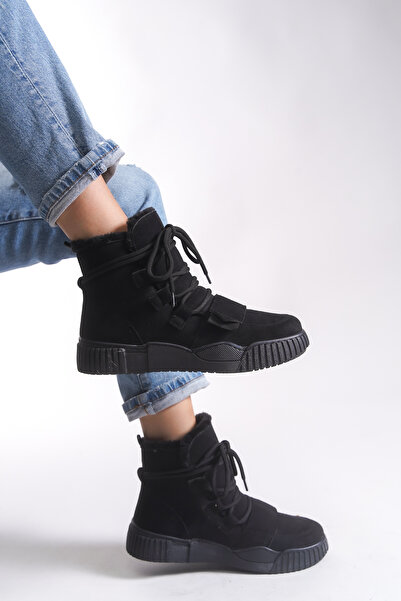 Riccon Pyriseth Γυναικείες μπότες Sneaker με εσωτερική γούνα 0012711 Μαύρο σουέτ