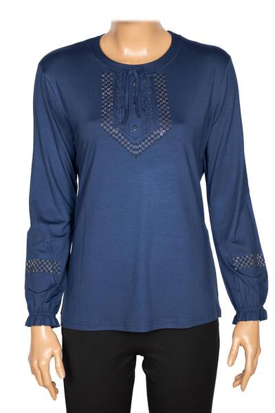 SİMAY Women's Nora Plus Size Lace Stone Indigo Sports Blouse