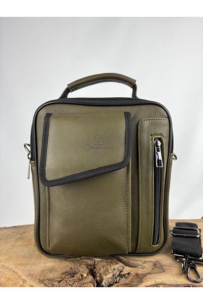 özdemirler deri Leather Handbag with Phone Compartment-Khaki