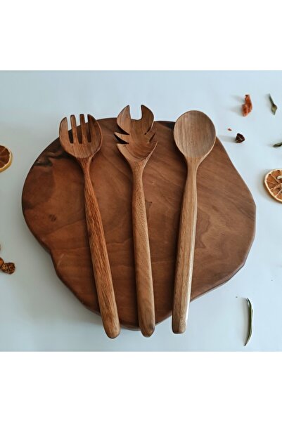 Home Set of 3 Wooden Salad and Serving Spoons |   Natural Walnut Wood |   For...