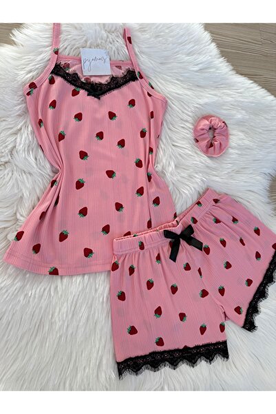 Pijamacs Rózsaszín eper mintás Pegasus pizsama szett rövidnadrággal