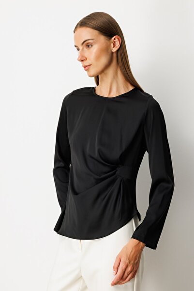 Ekol Front Gathered Crew Neck Blouse