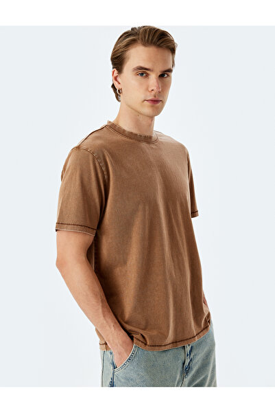 Koton Βαμβακερό πλενόμενο μπλουζάκι με κοντό μανίκι με κανονική εφαρμογή