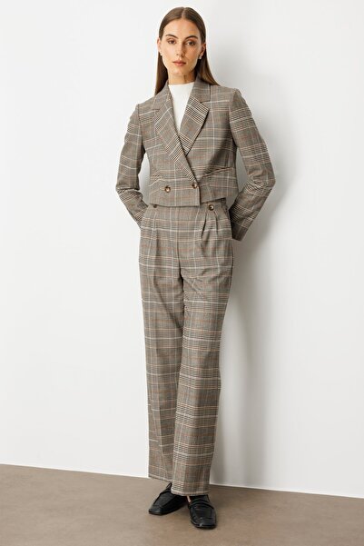 Ekol Plaid Trousers with Elastic Waist