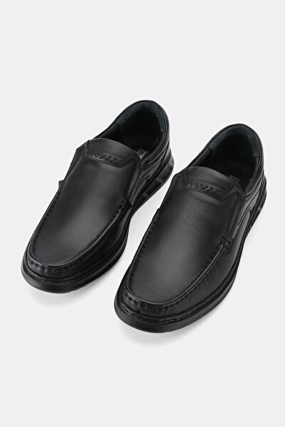 TUNAELLİ Men's Black Khaki Natural Leather Orthopedic Loafer Shoes