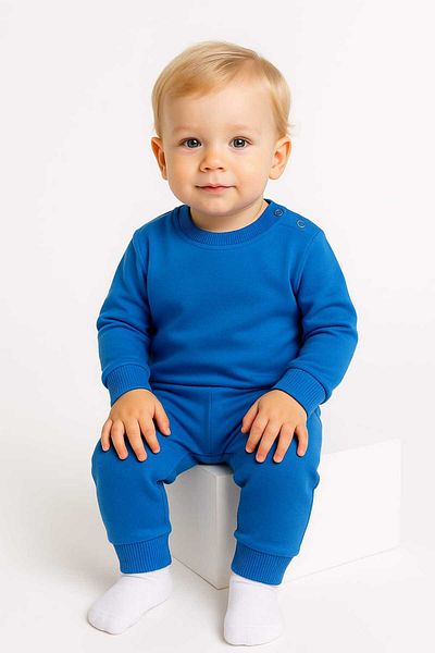 Midani Store Baby Tracksuit Set 2 Thread Blue Shoulder Snap Sweat, Elastic Waist, Cotton, Unisex 6-24 Months