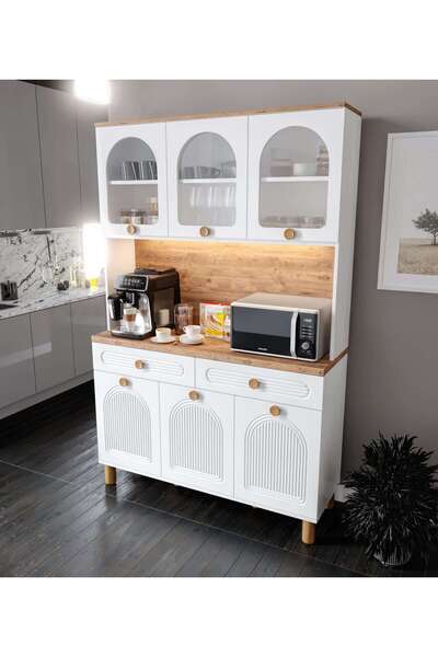 GuneyStore Rosa Kahve Köşesi - 140 cm MDF Mutfak Dolabı - LED Aydınlatmalı - Ücretsiz Montaj