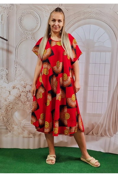 ihaoo Red peacock print flowy dress