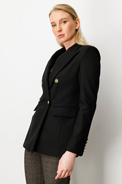 Ekol Double-Breasted Collar Cashmere Jacket Black 05069