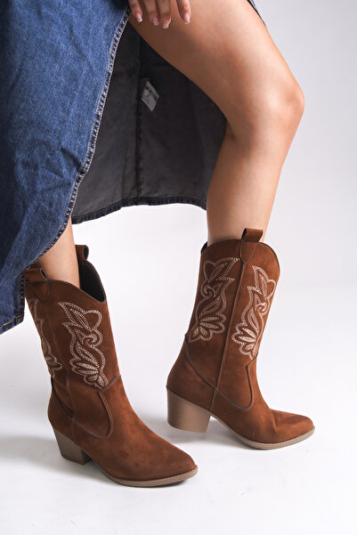 Riccon Qiraveth Kadın Western Kısa Çizme 001250061 Taba Süet