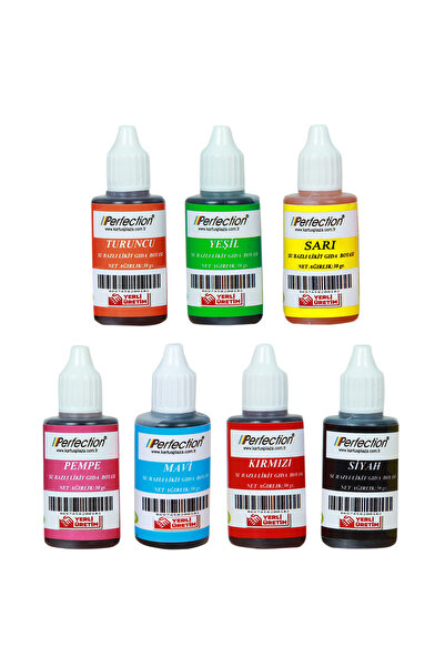 Perfection CHEF 7'li Sıvı Su Bazlı Likit Gıda Boyası Siyah Pembe Turuncu Sarı Kırmızı Mavi Yeşil 7 X