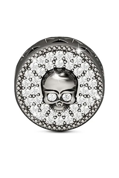 Fubena Black Plated Skull Cage Filigree Silver Charm